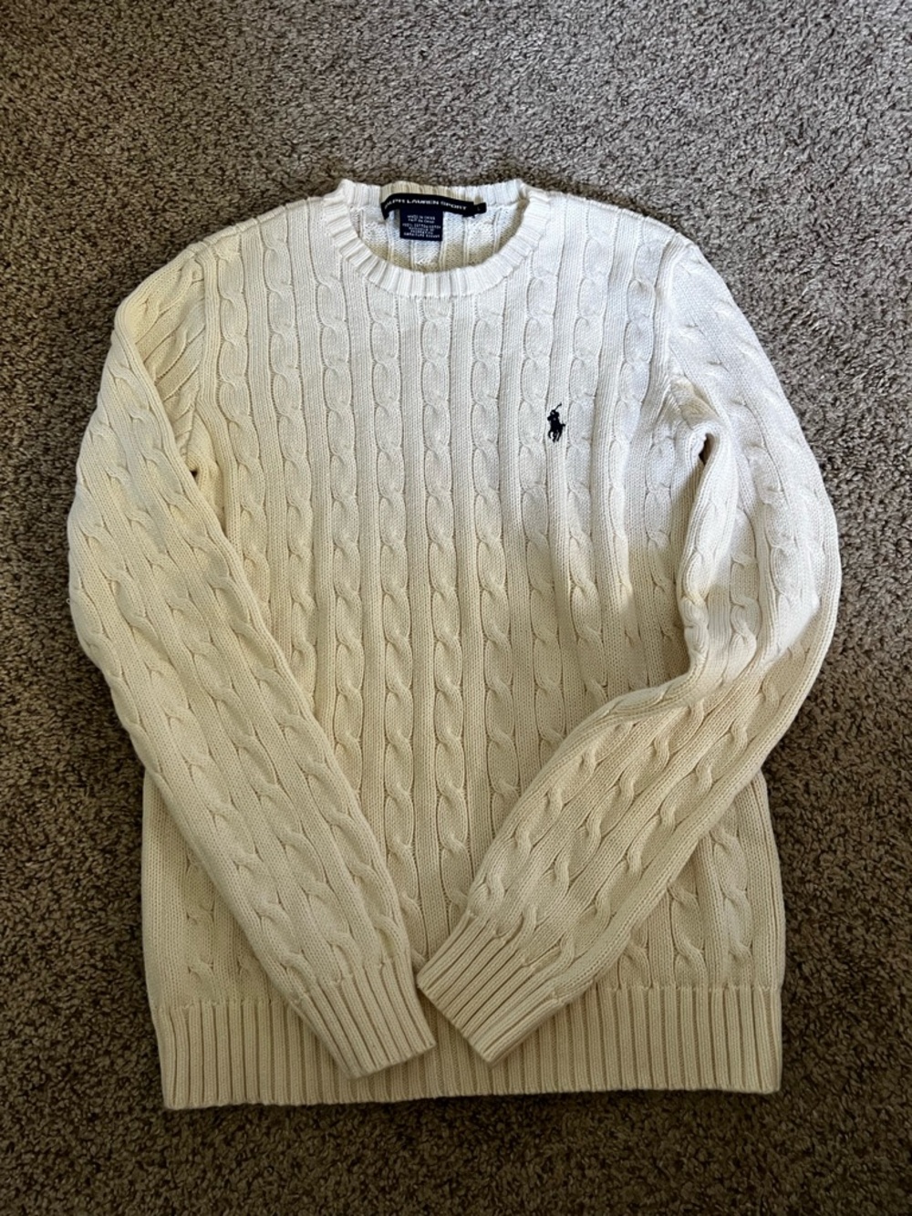 Vintage Ralph Lauren Sport Cream Cable-Knit Crewneck Sweater